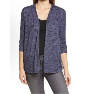 Bobeau Blue and Black Faded Star Drop Shoulder Long Sleeve Cardigan - S